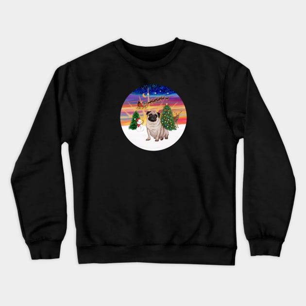 A Fawn Pug Watches Santa Take Off into the Sunset Crewneck Sweatshirt by Dogs Galore and More